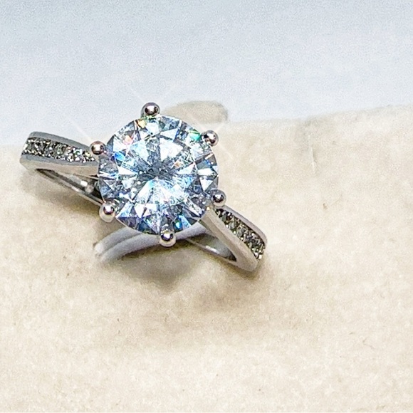 Silver Wedding Ring Adjustable Diamond Simulant New - Picture 10 of 16